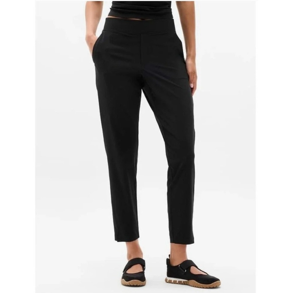 Athleta Brooklyn Ribbed Ankle Pant Women 8P Black Tapered Split Hem Activewear